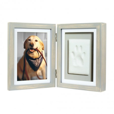 double cadre chien gris photo avec empreinte de patte en plâtre Pearhead