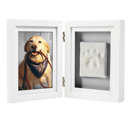double cadre chien blanc photo avec empreinte de patte en plâtre Pearhead