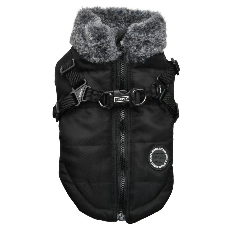 Manteau pour chien noir avec harnais intégré Donavan Puppia
