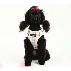 chien avec le harnais pour chien beige Junior Puppia