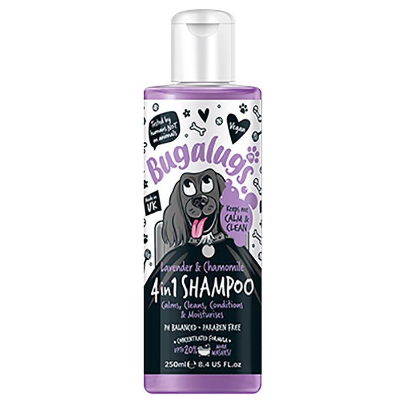 shampooing pour chien apaisant lavande et camomille  4 en 1 bugalugs