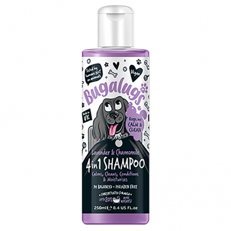 shampooing pour chien apaisant lavande et camomille  4 en 1 bugalugs