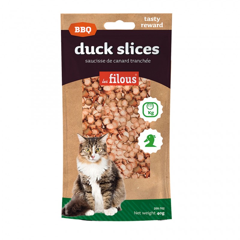 Friandises pour chat saucisses de canard tranchées les filous