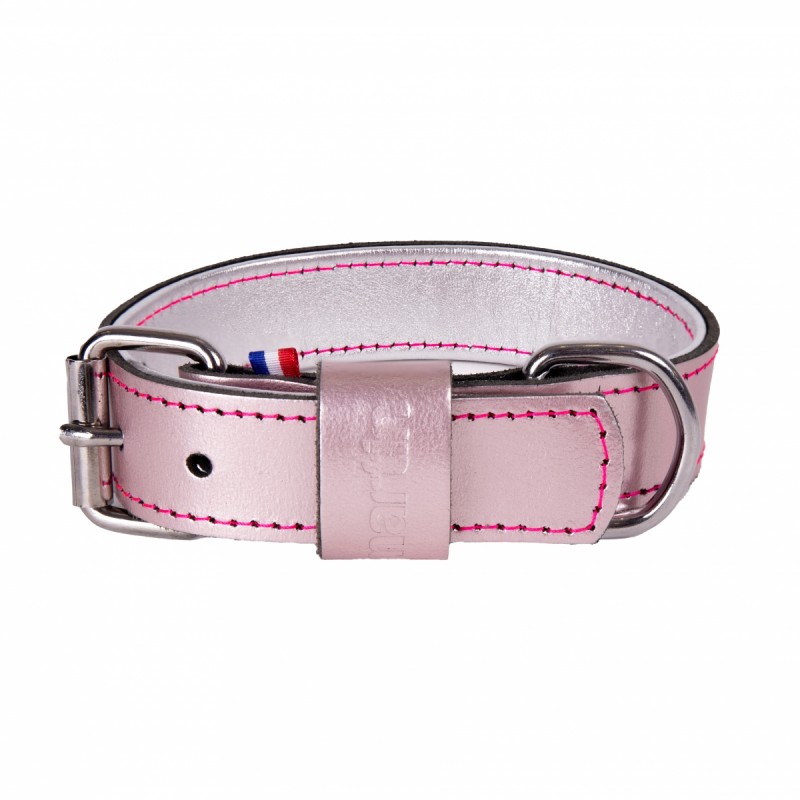 collier chien en cuir rose métallisé dakota martin sellier