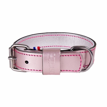 collier chien en cuir rose métallisé dakota martin sellier