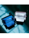 distributeur sacs à crottes en cuir bleu nuit métallisé poopidoo dakota martin sellier disponible aussi en rose métallisé