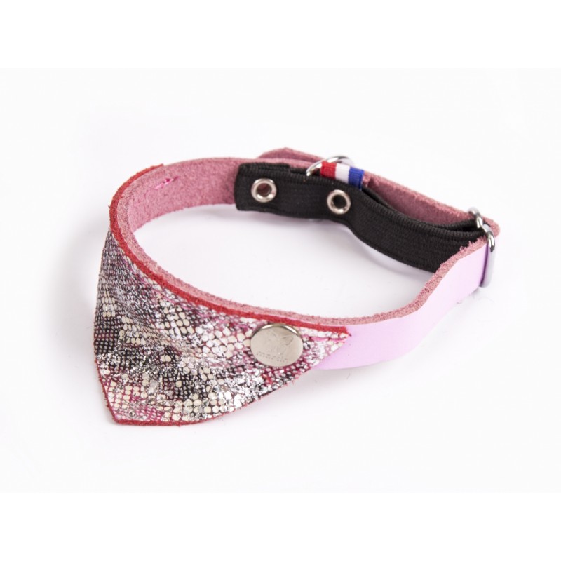 collier pour chat en cuir rose avec bandana malibu martin sellier