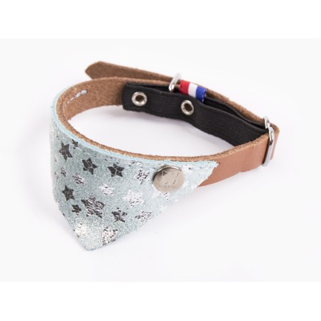 collier pour chat en cuir bleu cognac avec bandana miami martin sellier