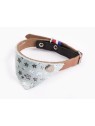 collier pour chat en cuir bleu cognac avec bandana miami martin sellier