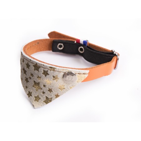 Collier pour chat en cuir Doré Orange avec bandana Miami MARTIN SELLIER