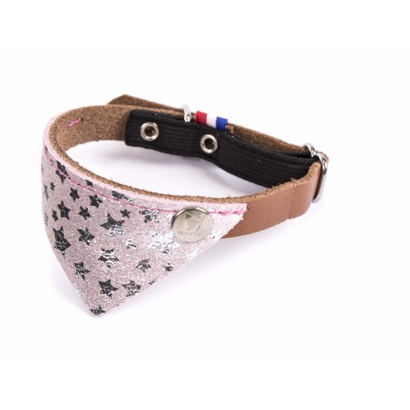 collier pour chat en cuir rose cognac avec bandana miami martin sellier