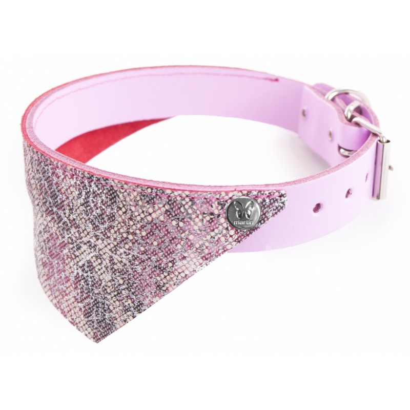 collier pour chien en cuir rose avec bandana malibu martin sellier