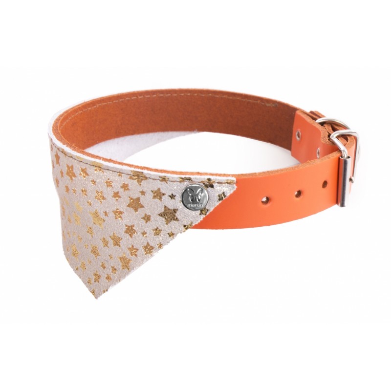 collier doré orange avec bandana en cuir miami pour chien martin sellier