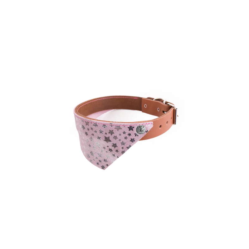 Collier pour chien en cuir rose cognac avec bandana Miami MARTIN SELLIER
