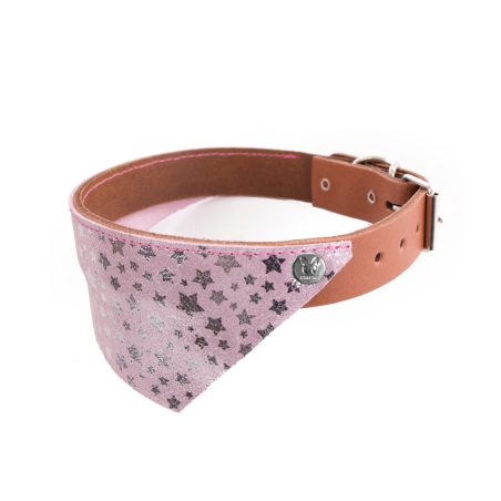 Collier pour chien en cuir rose cognac avec bandana Miami MARTIN SELLIER