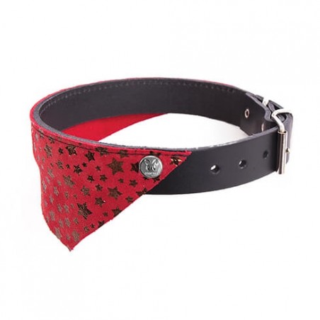 collier pour chien en cuir rouge noir avec bandana miami martin sellier