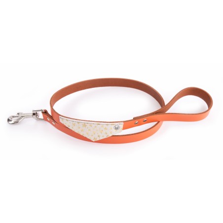 laisse chien en cuir dorée orange avec bandana miami martin sellier