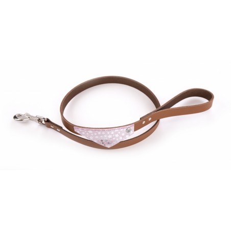 laisse rose cognac en cuir Miami pour chien MARTIN SELLIER