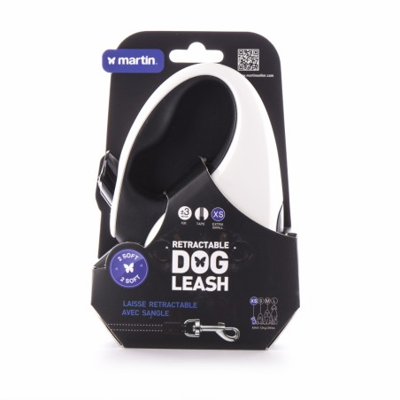 laisse enrouleur sangle blanche collection 2 soft pour chien martin sellier