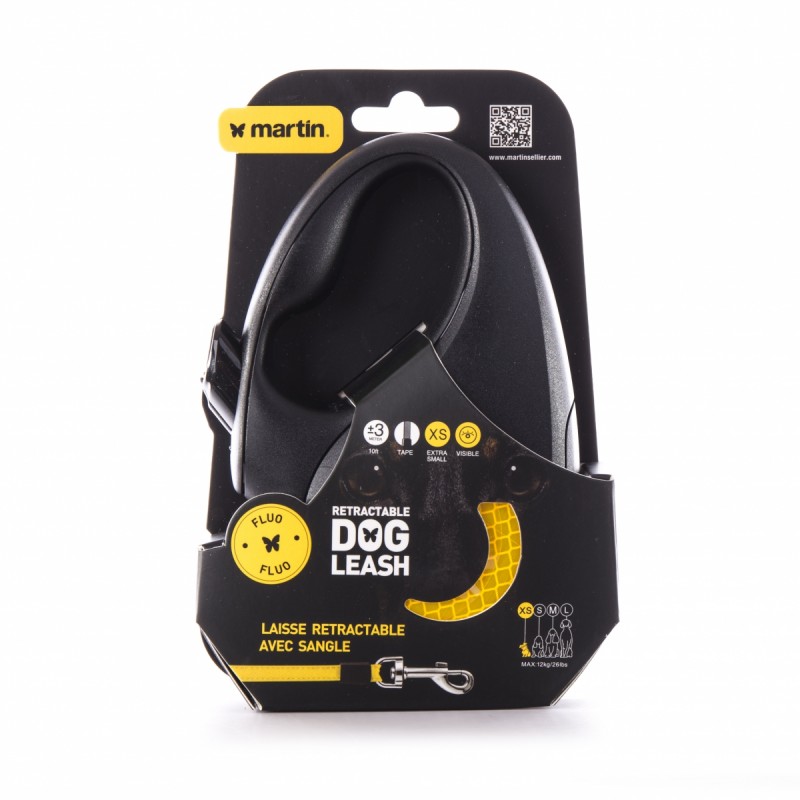 laisse enrouleur sangle FLUO orange pour chien martin sellier