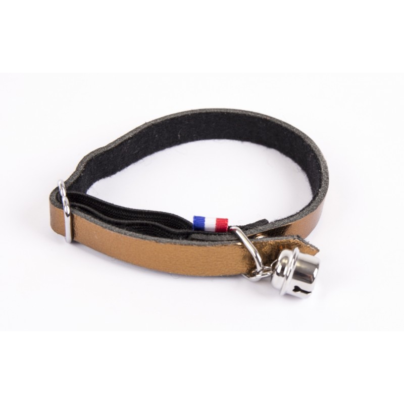 collier cuivre métallisé en cuir dakota pour chat martin sellier