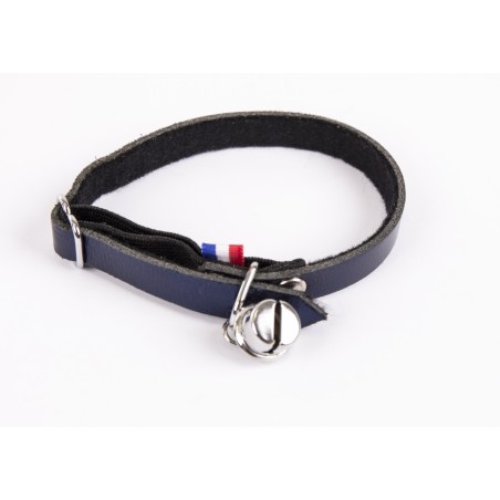 collier bleu nuit métallisé en cuir dakota pour chat martin sellier