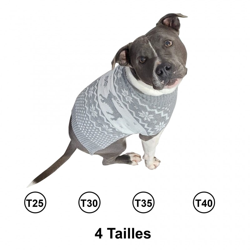 pull gris jacquard pour chien doogy