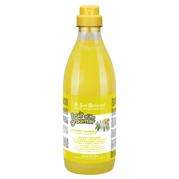 shampooing pour chien et chat anti-démangeaison sureau gingembre fruit of groomer iv san bernard 1L
