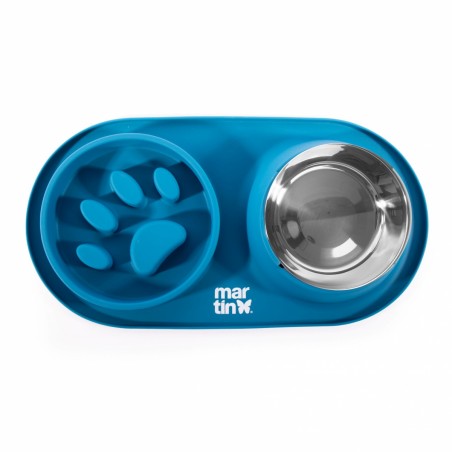 gamelle chien anti glouton bleu martin sellier