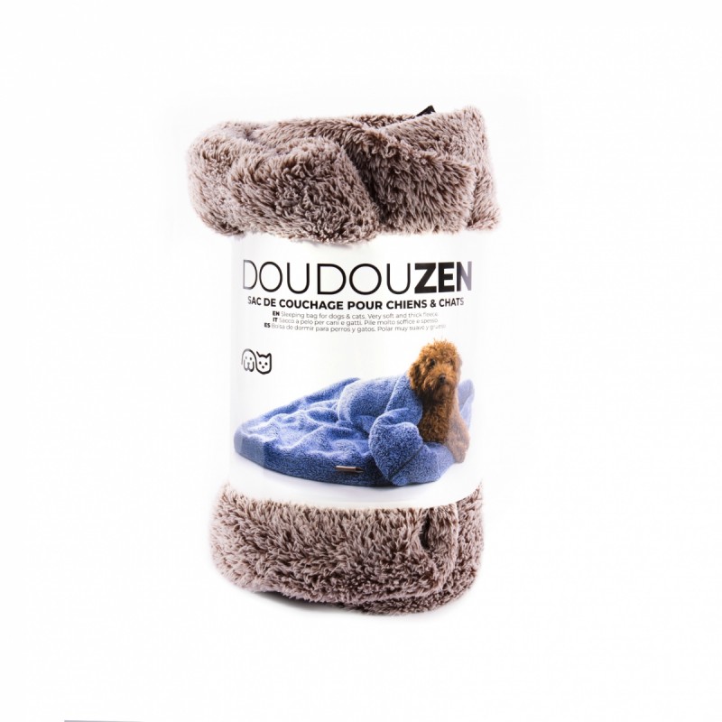 sac de couchage pour chat marron polaire collection doudouzen MARTIN SELLIER plié