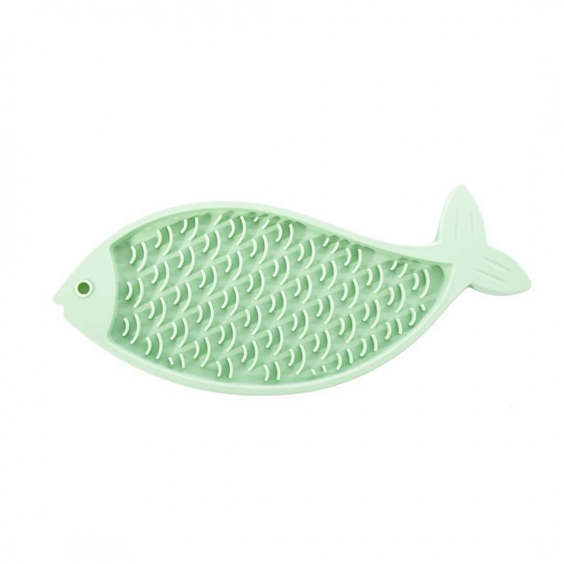 tapis de lechage pour chat vert en silicone poisson martin sellier