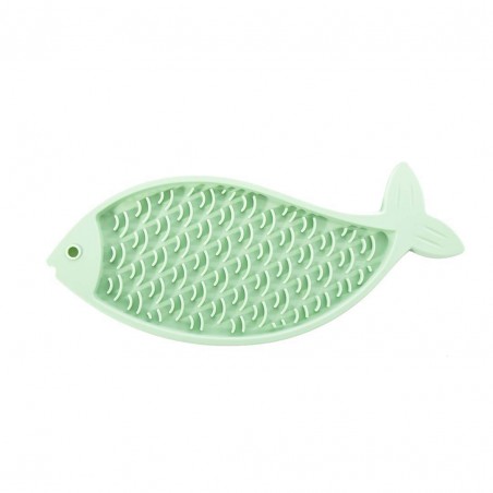 tapis de lechage pour chat vert en silicone poisson martin sellier